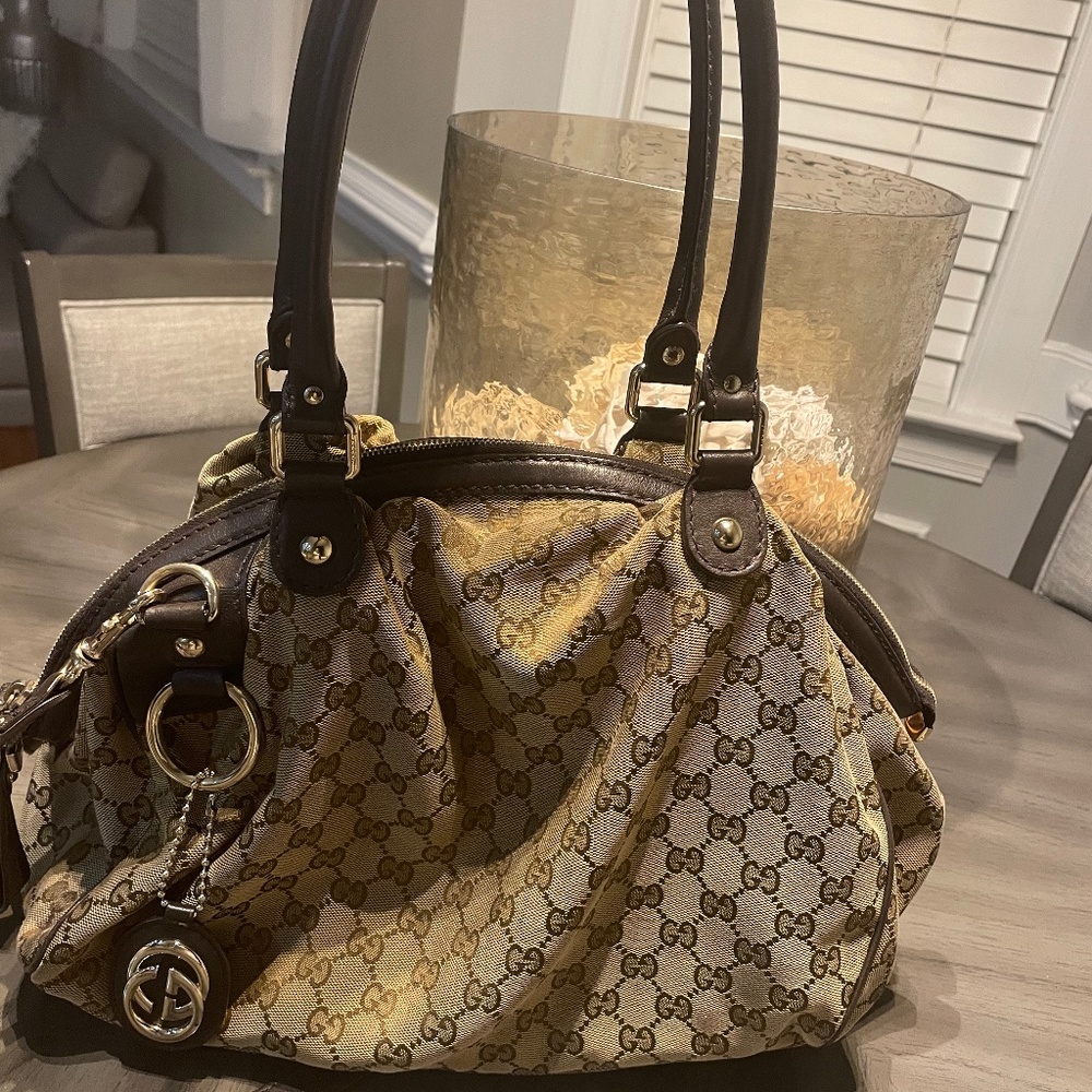 GUCCI Monogram Medium Sukey Tote Dark Brown